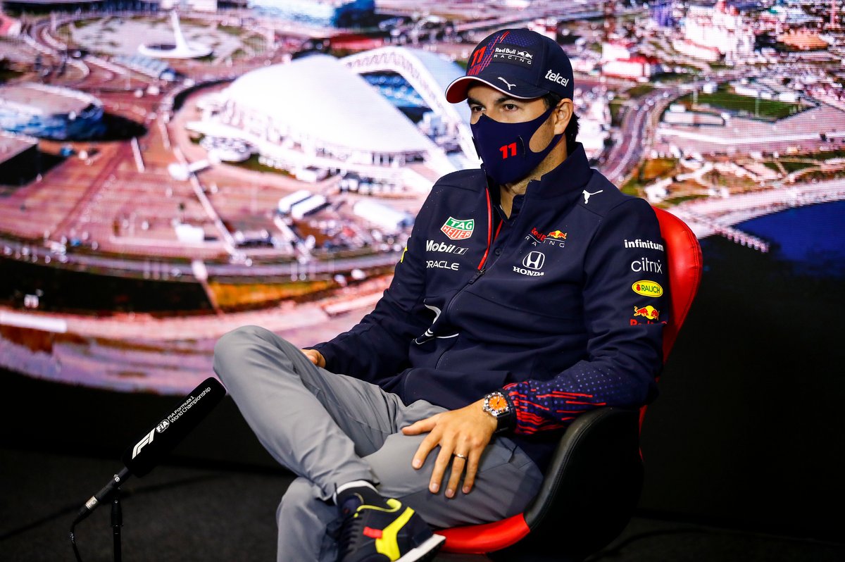 Sergio Perez, Red Bull Racing in the Press Conference