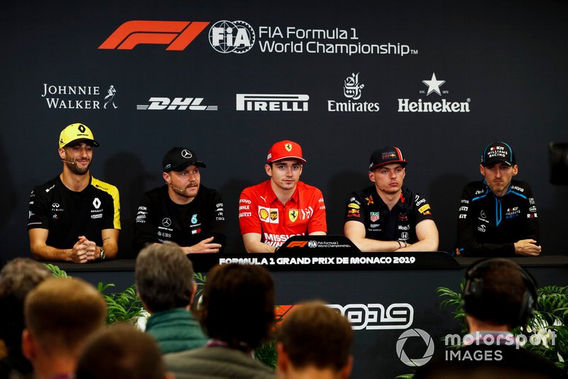 Даниэль Риккардо, Renault F1 Team, Валттери Боттас, Mercedes AMG F1, Шарль Леклер, Ferrari, Макс Ферстаппен, Red Bull Racing, и Роберт Кубица, Williams
