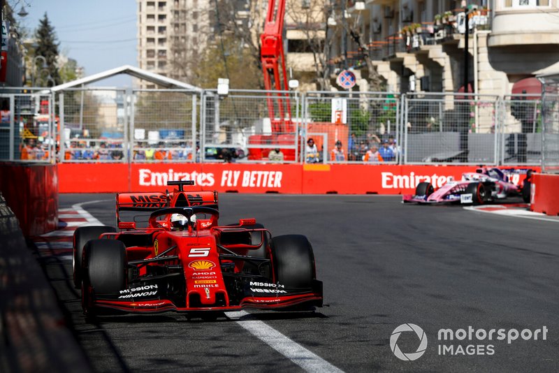 Sebastian Vettel, Ferrari SF90, Sergio Pérez, Racing Point RP19