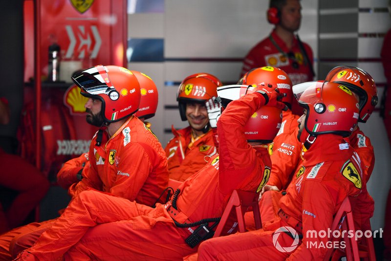 The Ferrari pit crew at rest