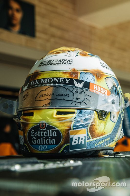 Capacete de Lando Norris, McLaren, nos EUA
