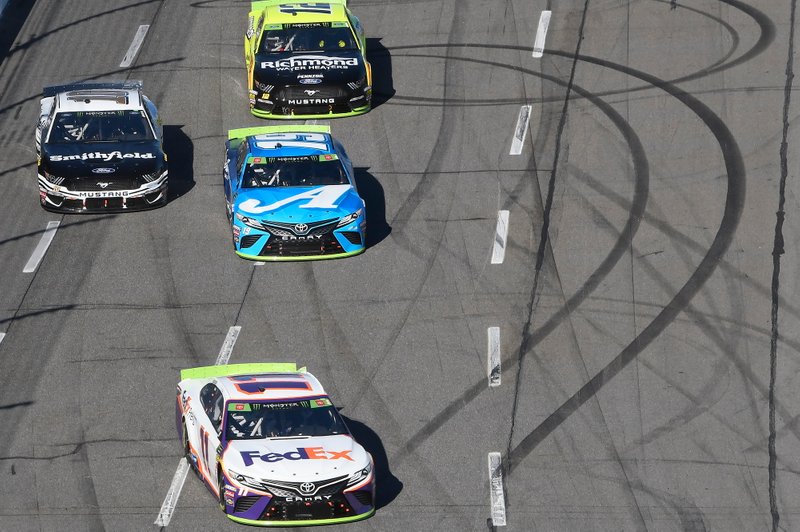 Denny Hamlin, Joe Gibbs Racing, Toyota Camry FedEx Freight, Martin Truex Jr., Joe Gibbs Racing, Toyota Camry Auto Owners Insurance, Aric Almirola, Stewart-Haas Racing, Ford Mustang Smithfield