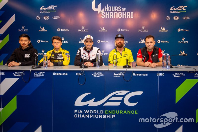 Pre-Event Press Conference, #37 Jackie Chan DC Racing Oreca 07 - Gibson: Ho-Pin Tung, #29 Racing Team Nederland Oreca 07 - Gibson: Nyck de Vries, #8 Toyota Gazoo Racing Toyota TS050 - Hybrid: Sébastien Buemi, #95 Aston Martin Racing Aston Martin Vantage AMR: Nicki Thiim, #90 TF Sport Aston Martin Vantage AMR: Jonathan Adam