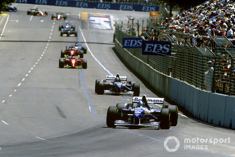 David Coulthard, Willimas FW17B Renault, leads the field on lap 2