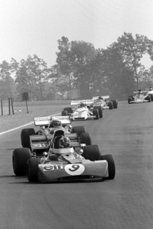 Francois Cevert, Tyrrell 002, leading Clay Regazzoni, Ferrari 312B2, and Jo Siffert, BRM P160