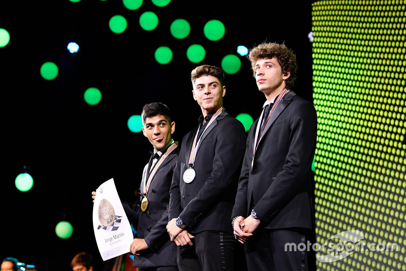 Moto3 Top-3 - (L to R) - Jorge Martin - Del Conca Gresini Moto3, Fabio Di Giannantonio - Del Conca Gresini Moto3, Marco Bezzecchi - Redox PruestelGP