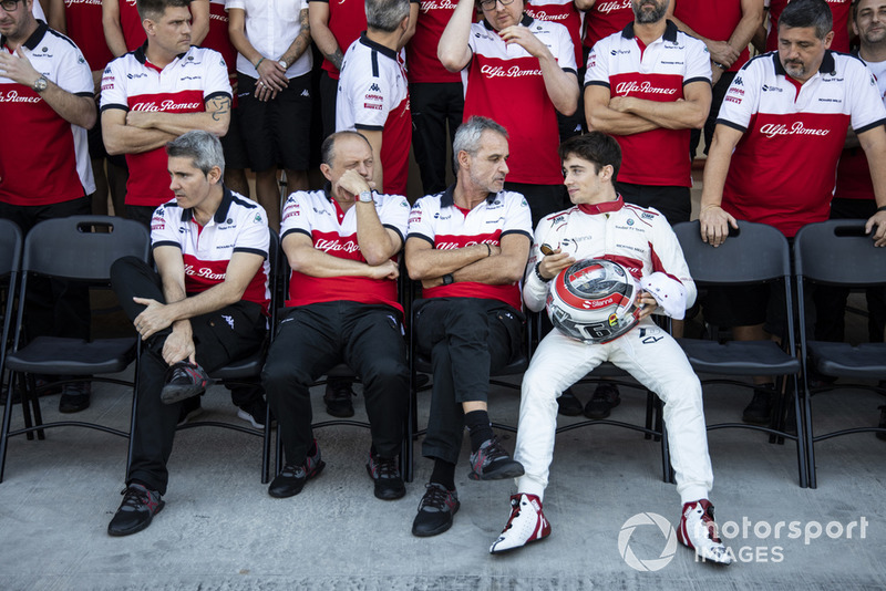 Xevi Pujolar, Sauber Head of Track Engineering, Frederic Vasseur, Sauber, Team Principal, Beat Zehnder, Sauber Manager and Charles Leclerc, Sauber