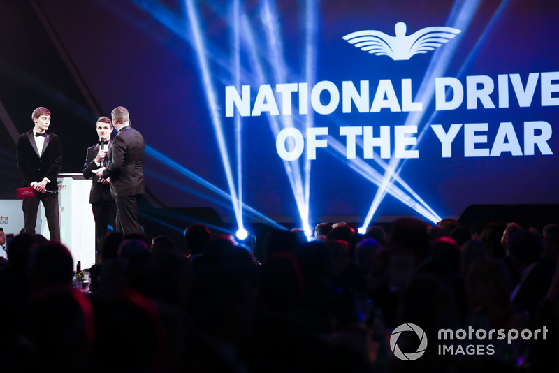 Williams F1 Driver George Russell, and McLaren F1 driver Lando Norris on stage to present the National Racing Driver Award