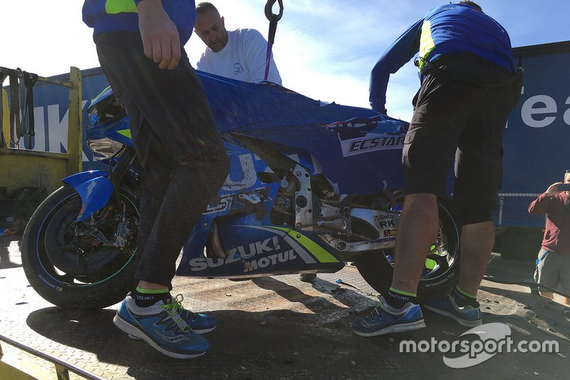 Bike von Joan Mir, Team Suzuki MotoGP, nach Sturz