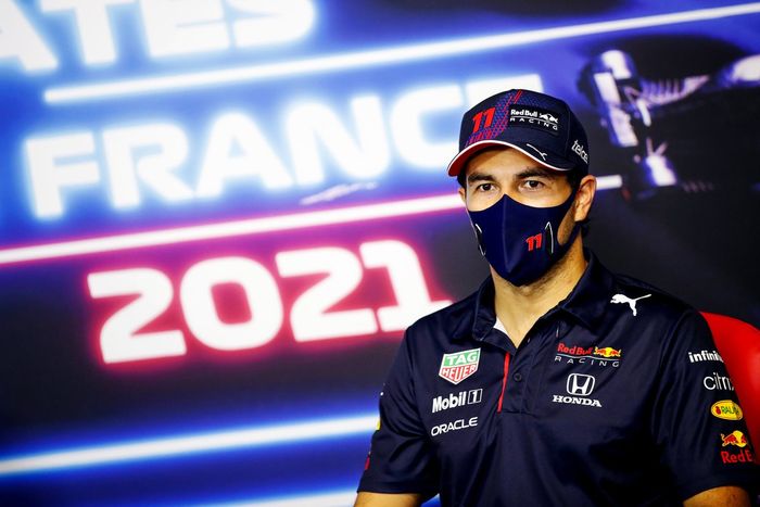 Sergio Pérez, Red Bull Racing, 3ª posición, en la rueda de prensa