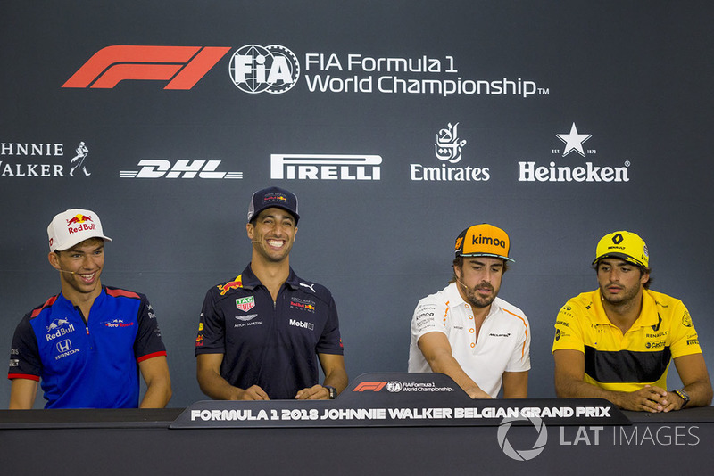 Pierre Gasly, Scuderia Toro Rosso Toro Rosso, Daniel Ricciardo, Red Bull Racing, Fernando Alonso, McLaren and Carlos Sainz Jr., Renault Sport F1 Team in the Press Conference