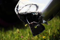 The damaged Mercedes AMG F1 W07 Hybrid nosecone of Nico Rosberg, Mercedes AMG F1 after he crashed