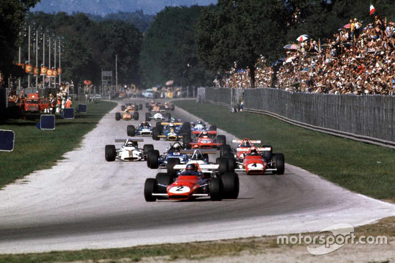 Jacky Ickx, Ferrari 312B, Pedro Rodriguez, BRM, Clay Regazzoni, Ferrari 312B, Parabolica