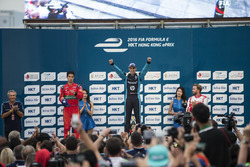 Podium: Race winner Sébastien Buemi, Renault e.Dams; second place Lucas di Grassi, ABT Schaeffler Audi Sport; third place Nick Heidfeld, Mahindra Racing
