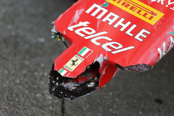 The damaged nosecone of race retiree Sebastian Vettel, Ferrari SF16-H