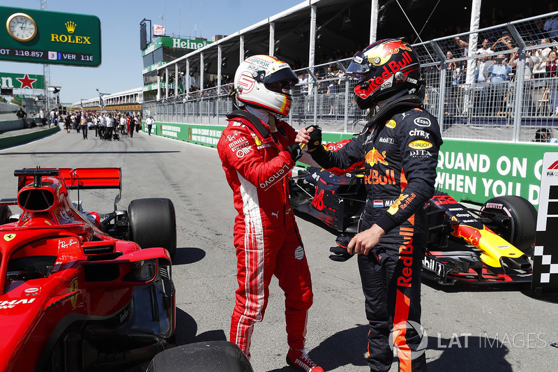 Max Verstappen, Red Bull Racing, congratulates pole man Max Verstappen, Red Bull Racing