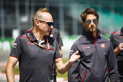 Romain Grosjean, Haas F1 Team, conducts a track walk with colleagues