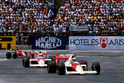 Ayrton Senna, McLaren MP4/5 leads his team mate Alain Prost, McLaren MP4/5