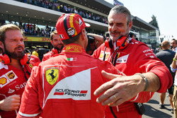 Pole sitter Sebastian Vettel, Ferrari celebrates in parc ferme with Maurizio Arrivabene, Ferrari Team Principal