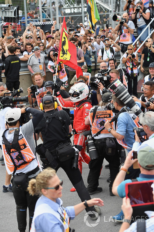 Race winner Sebastian Vettel, Ferrari celebrates in parc ferme