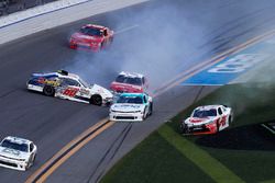 Crash for Austin Cindric, Roush Fenway Racing, Pirtek Ford Mustang, Christopher Bell, Joe Gibbs Racing, Rheem Toyota Camry