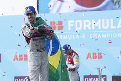 Lucas di Grassi, Audi Sport ABT Schaeffler, celebrates on the podium after winning the race
