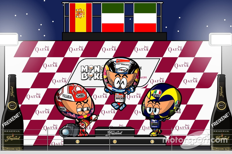 El podio del GP de Qatar de MotoGP 2018, por MiniBikers