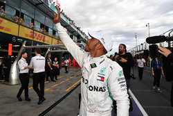 Pole sitter Lewis Hamilton, Mercedes-AMG F1 celebrates in parc ferme
