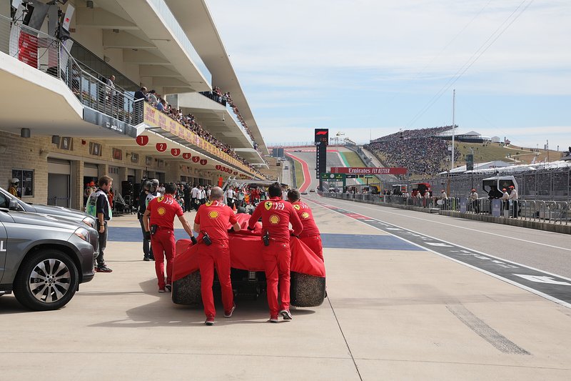 The car of Charles Leclerc, Ferrari SF90 back in pitlane