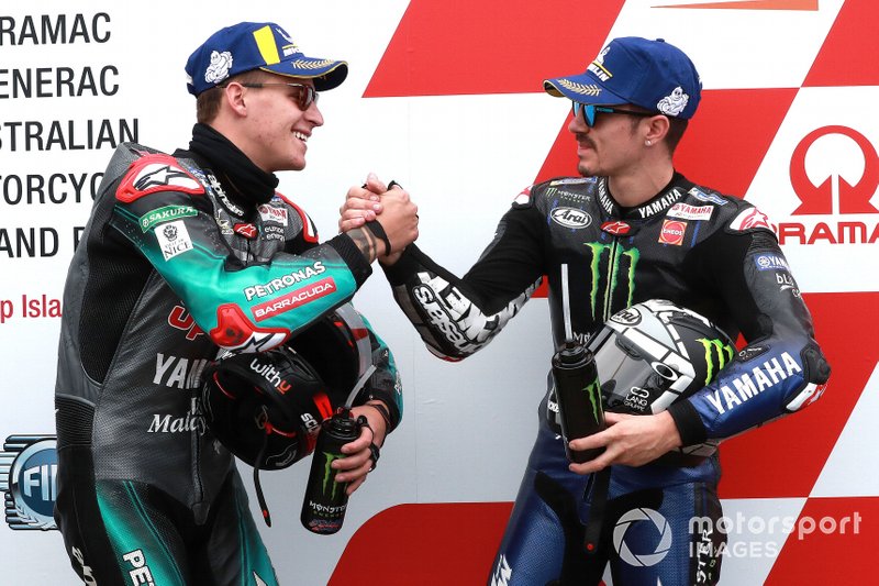 Polesitter Maverick Vinales, Yamaha Factory Racing, second place Fabio Quartararo, Petronas Yamaha SRT