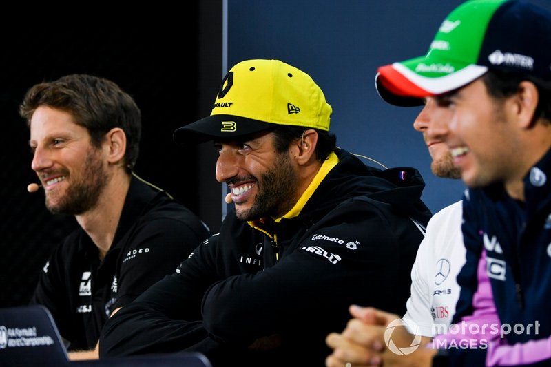 Romain Grosjean, Haas F1, Daniel Ricciardo, Renault F1 Team and Sergio Perez, Racing Point In the Press Conference