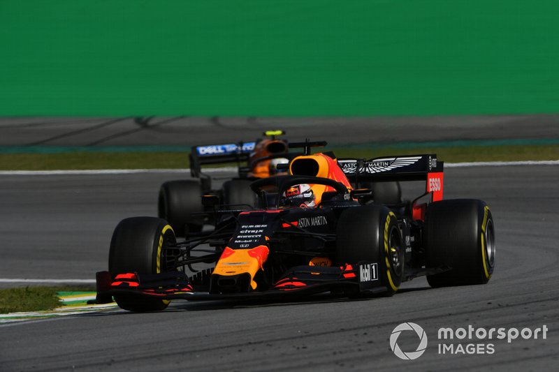 Max Verstappen, Red Bull Racing RB15, leads Lando Norris, McLaren MCL34