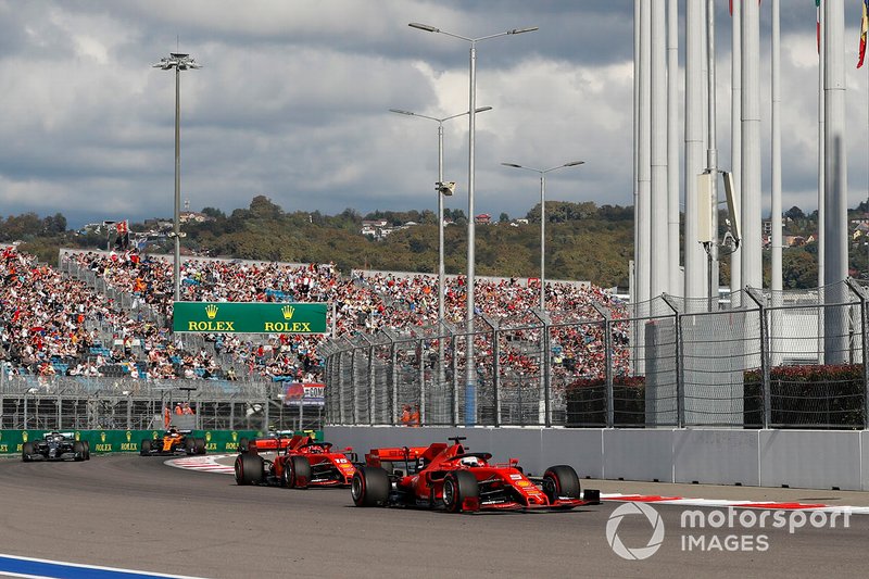 Sebastian Vettel, Ferrari SF90, Charles Leclerc, Ferrari SF90 Lewis Hamilton, Mercedes AMG F1 W10, Carlos Sainz Jr., McLaren MCL34