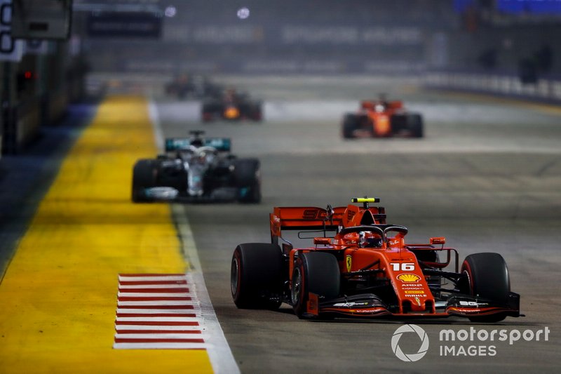 Charles Leclerc, Ferrari SF90 leads Lewis Hamilton, Mercedes AMG F1 W10