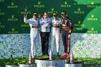 Lewis Hamilton, Mercedes AMG F1, Valtteri Bottas, Mercedes AMG F1 en Max Verstappen, Red Bull Racing