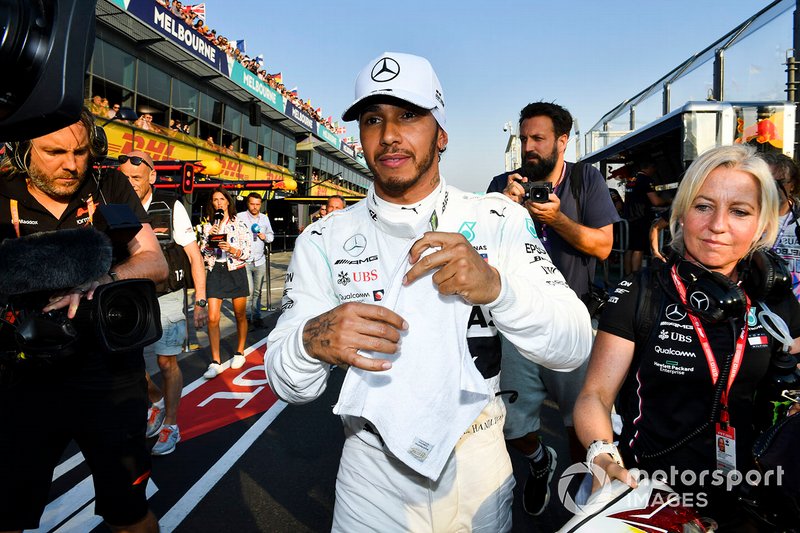 Lewis Hamilton, Mercedes AMG F1, after securing pole position