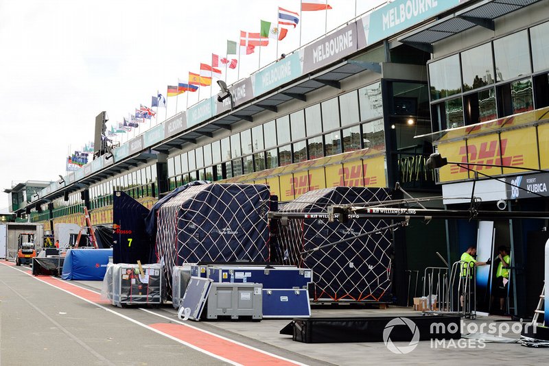 Williams Racing freight arrives in the pit lane