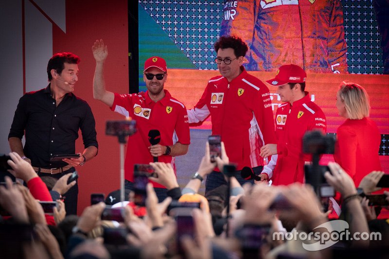 Mark Webber, Mattia Binotto, Team Principal Ferrari, Sebastian Vettel, Ferrari, Charles Leclerc, Ferrari