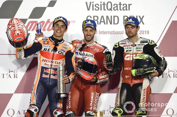Podio: segundo, Marc Marquez, Repsol Honda Team, Ganador, Andrea Dovizioso, Ducati Team, tercero, Cal Crutchlow, Team LCR Honda