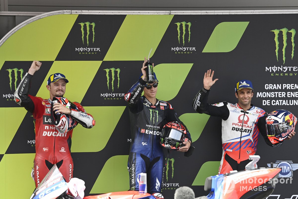 Pole winner Fabio Quartararo, Yamaha Factory Racing, second Jack Miller, Ducati Team, third Johann Zarco, Pramac Racing