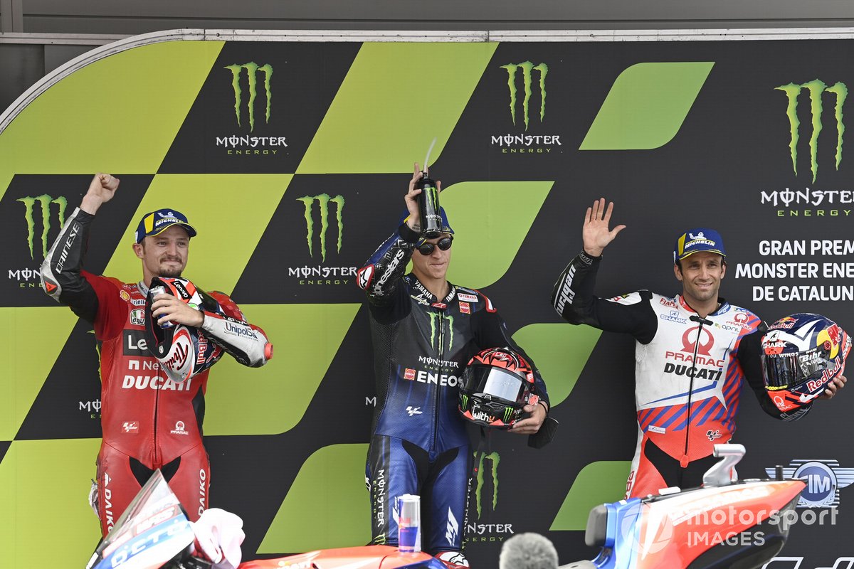 Polesitter Fabio Quartararo, Yamaha Factory Racing, second place Jack Miller, Ducati Team, third place Johann Zarco, Pramac Racing 