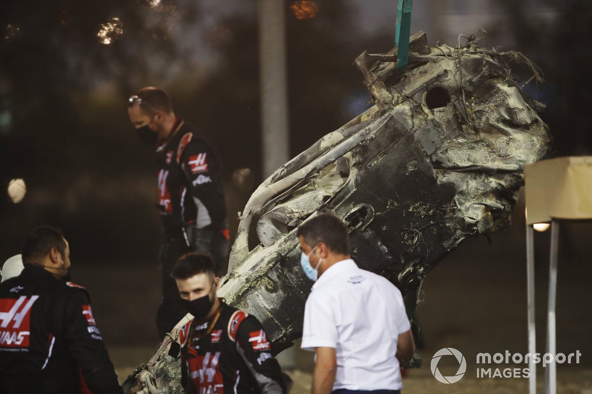 Michael Masi, Race Director, FIA, attends the scene of the huge crash for Romain Grosjean, Haas VF-20, on the opening lap