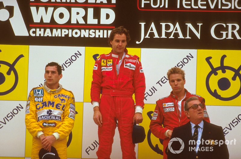 Gerhard Berger, Ferrari, Ayrton Senna, McLaren, Stefan Johansson, McLaren, Jean-Marie Balestre, GP del Giappone del 1987