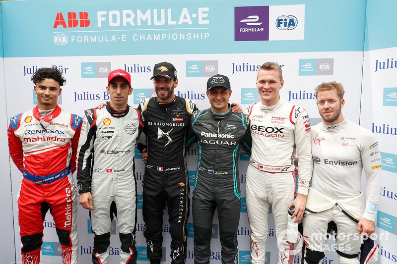 Pascal Wehrlein, Mahindra Racing, Sébastien Buemi, Nissan e.Dams, Jean-Eric Vergne, DS TECHEETAH, Mitch Evans, Panasonic Jaguar Racing, Maximilian Gunther, Dragon Racing, Sam Bird, Envision Virgin Racing after super pole