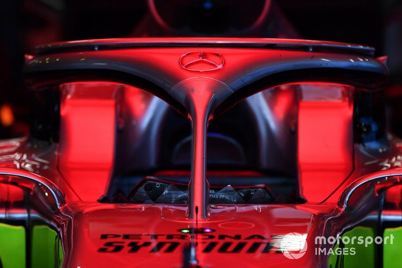 The car of Valtteri Bottas, Mercedes AMG W10, in the garage