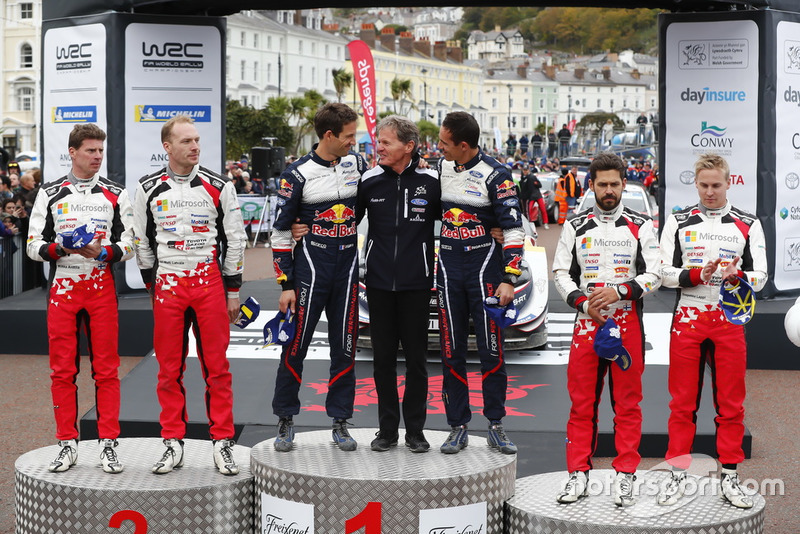 Podium: WinnerSébastien Ogier, Julien Ingrassia, M-Sport Ford WRT Ford Fiesta WRC, second place Jari-Matti Latvala, Miikka Anttila, Toyota Gazoo Racing WRT Toyota Yaris WRC, third place Esapekka Lappi, Janne Ferm, Toyota Gazoo Racing WRT Toyota Yaris WRC with Malcolm Wilson, Team principal M-Sport