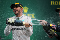 Race winner Lewis Hamilton, Mercedes AMG F1 celebrates on the podium