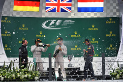 The podium (L to R): Race winner Lewis Hamilton, Mercedes AMG F1 celebrates with second placed team mate Nico Rosberg, Mercedes AMG F1 and third placed Max Verstappen, Red Bull Racing