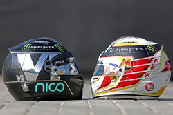 Helmets of Nico Rosberg, Mercedes AMG F1, Lewis Hamilton, Mercedes AMG F1