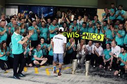 Lewis Hamilton, Mercedes AMG F1 celebrates with Thomas Weber, Member of the Board of Management of D